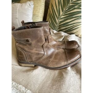 Bed Stu Burst Ankle Boots Brown Leather Side Zip Men Sz 11 Distressed Square Toe